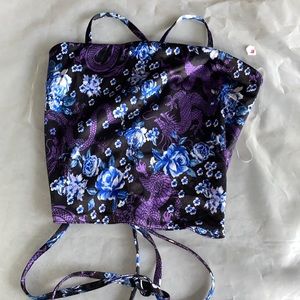 Purple dragon and blue flower lace up shirt